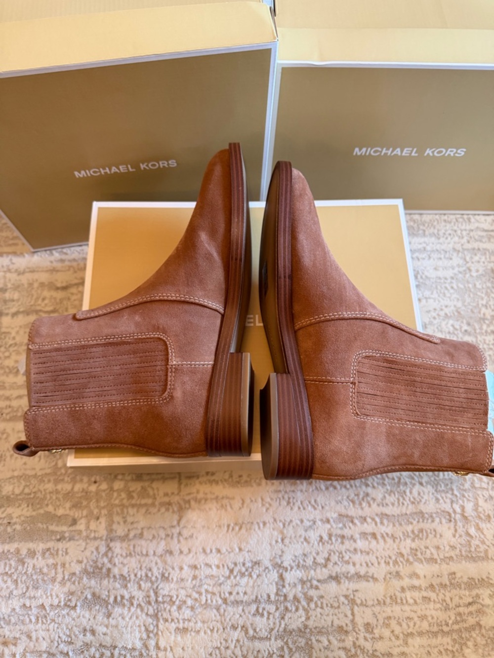 Michael Kors Suede Ankle Booties in Cognac Brown - Picture 7 of 9